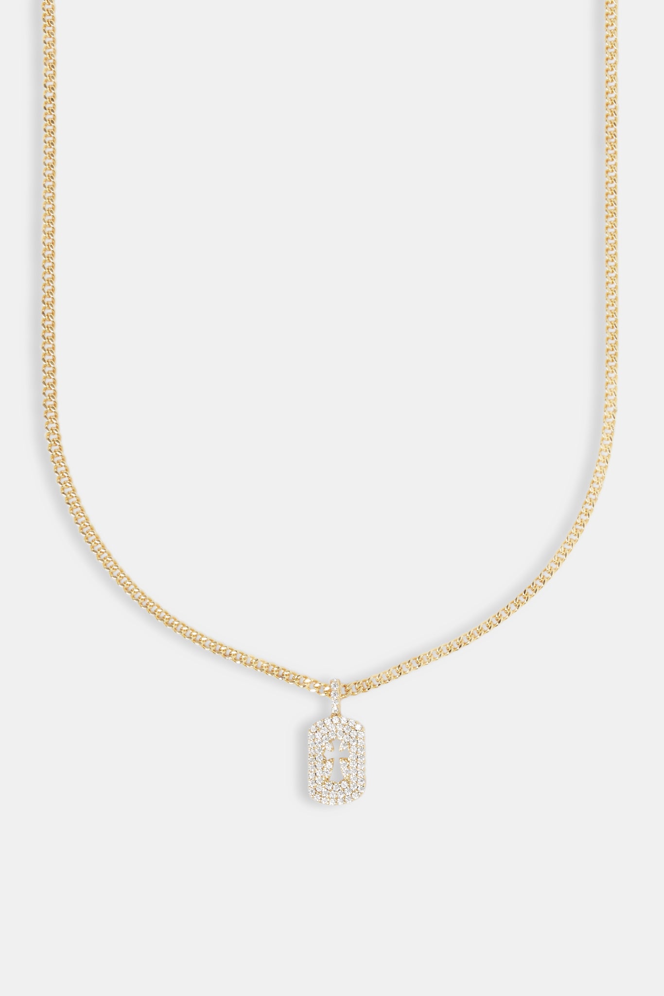 Iced Cross Outline Necklace - 15mm - Gold